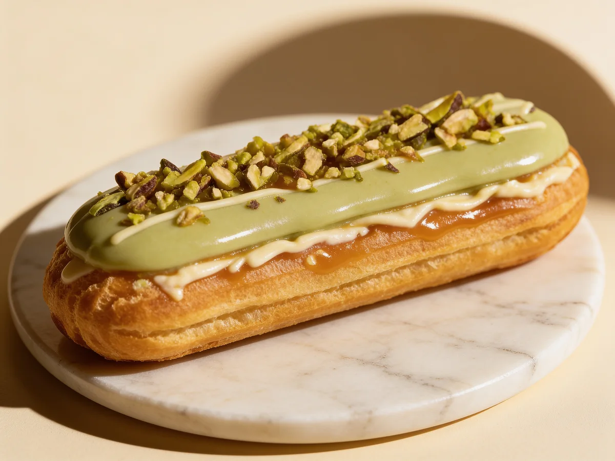Éclair al pistacchio con granella