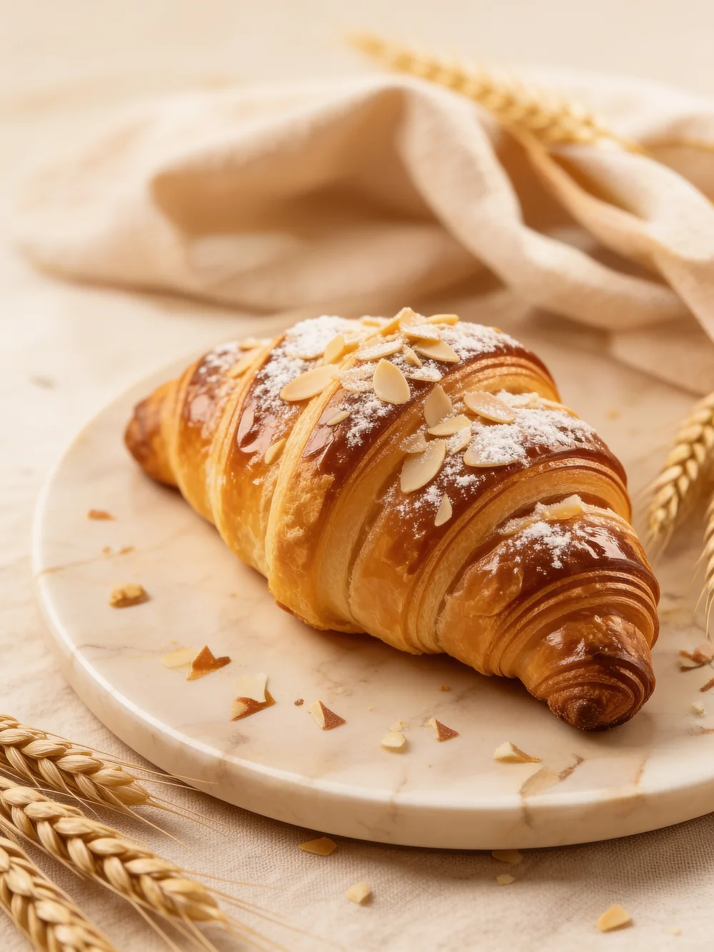 Croissant su piatto di marmo con spighe