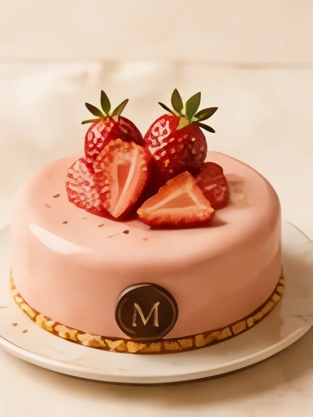 Torta rosa con fragole e medaglione M